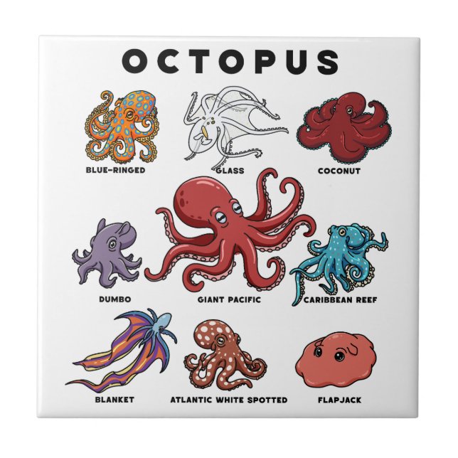 Kawaii Octopus of the Worlds Tile (Front)