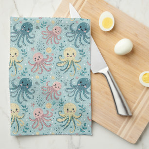 Kawaii Octopus Pattern – Cute Ocean Sea Life Tea Towel