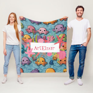 Kawaii Octopus Print Fleece Blanket