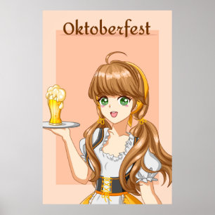 Kawaii Oktoberfest Maid with Beer Poster