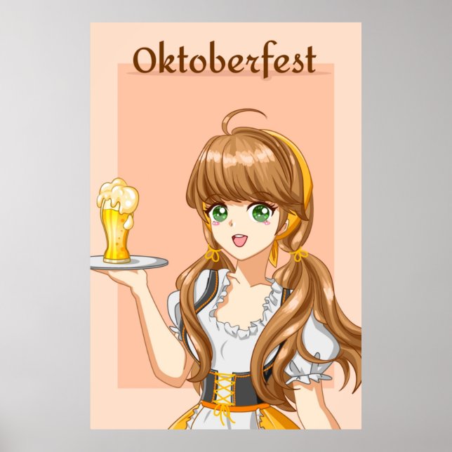 Kawaii Oktoberfest Maid with Beer Poster (Front)