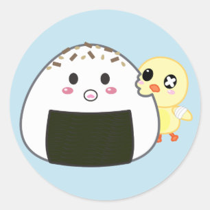 Kawaii "Onigiri" Rice Ball with Ejiki the Chick Classic Round Sticker