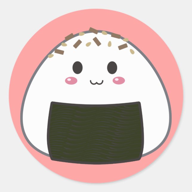 Kawaii "Onigiri" Rice Ball with Toppings Classic Round Sticker (Front)