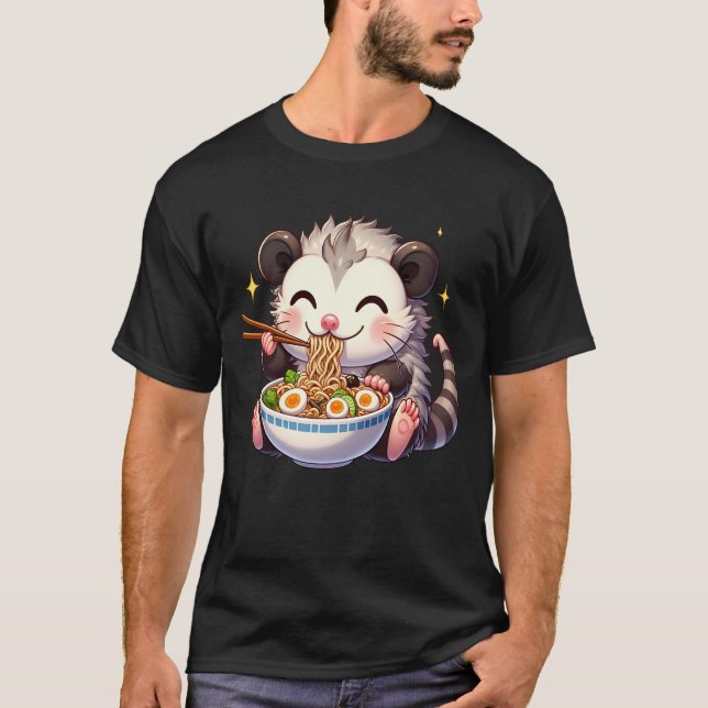 Kawaii Opossum Eating Ramen Noodle Anime Japanese T-Shirt (Front)