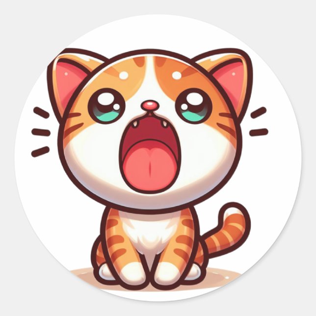 Kawaii Orange Cat Classic Round Sticker (Front)