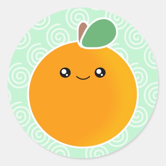 Kawaii Orange Classic Round Sticker (Front)