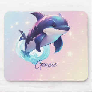 Kawaii Orca Killer Whale Personalised Blue & Pink Mouse Mat