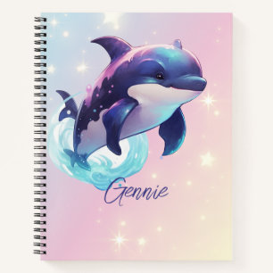 Kawaii Orca Killer Whale Personalised Blue & Pink Notebook