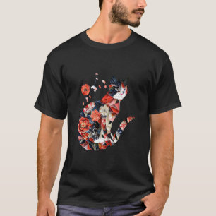 Kawaii Origami cat Japanese Floral Pattern cat Hol T-Shirt