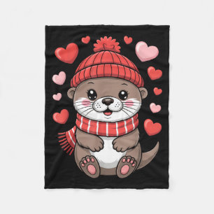 Kawaii Otter Valentines Day Hearts Winter Scarf Fleece Blanket
