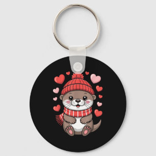 Kawaii Otter Valentines Day Hearts Winter Scarf Key Ring