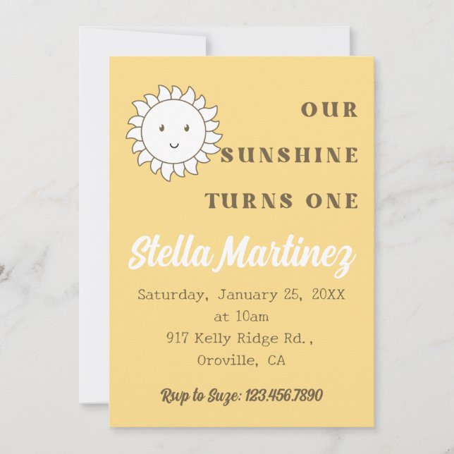 Kawaii Our Sunshine Girl's 1st Birthday Invitation (Front)