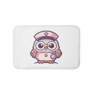 Kawaii Owl as a Nurse  Bath Mat