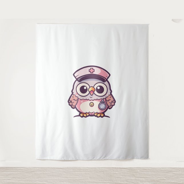 Kawaii Owl as a Nurse  Tapestry (Front)
