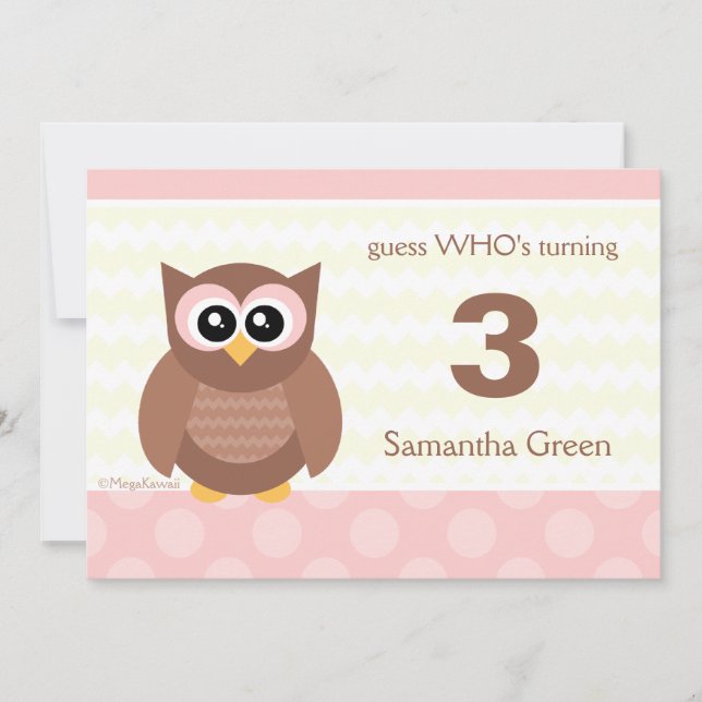 Kawaii Owl Birthday Party Invitations (Front)