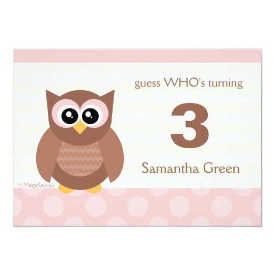 Kawaii Owl Birthday Party Invitations
