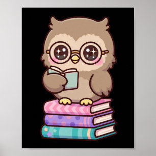 Kawaii Owl Librarian Books Poster