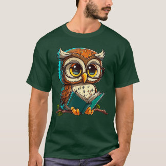 Kawaii Owl Reads Book Reading Bookworm Library Boo T-Shirt