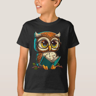 Kawaii Owl Reads Book Reading Bookworm Library Boo T-Shirt