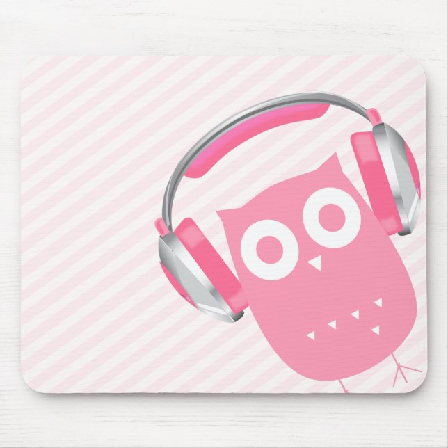 Kawaii Owl w/Headphones Mouse Mat (Front)