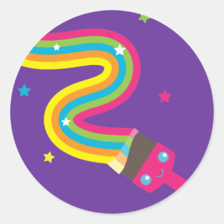Kawaii Paint Brush Classic Round Sticker