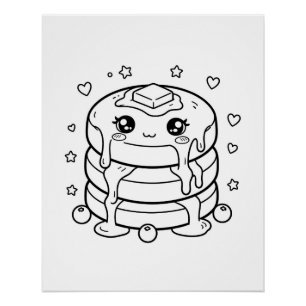 Kawaii pancake stack colouring poster