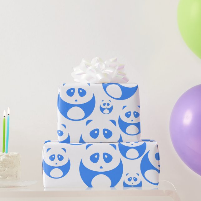Kawaii Panda Baby Blue and White Pattern Wrapping Paper (Party Gifts)