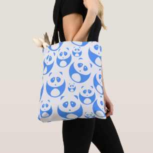 Kawaii Panda Baby Blue and WhitePattern Tote Bag