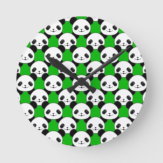 Kawaii Panda Bear Pattern Round Clock (Front)