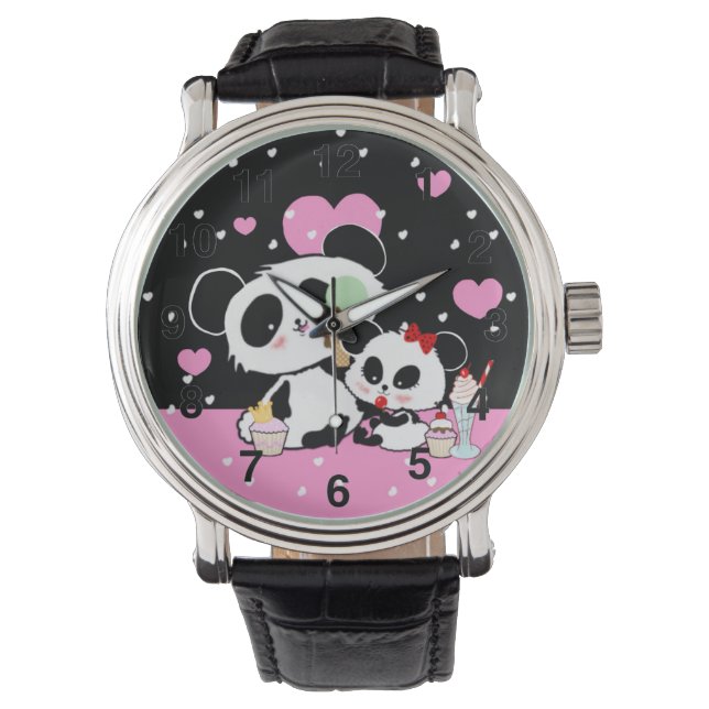 Kawaii Panda Bear Picnic Mother Daughter by LeahG Watch (Front)
