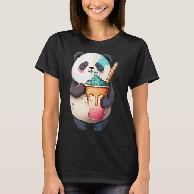 Kawaii Panda Bear Slushie Cold Sweet Treat Art T-Shirt (Front)