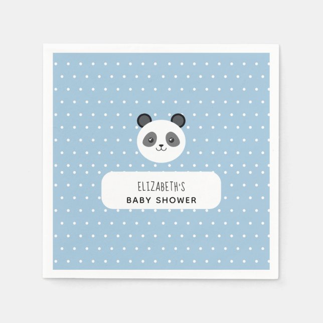 Kawaii Panda Blue boy baby shower polka dots Napkin (Front)