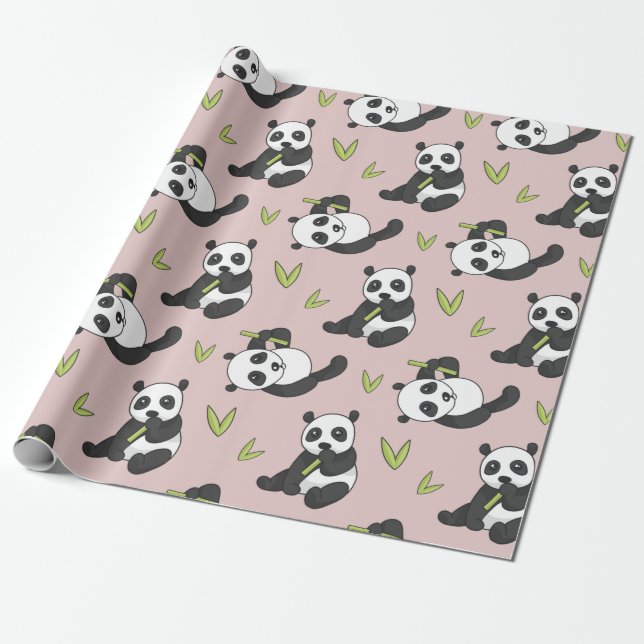 Kawaii Panda Cartoon Animal Pattern Cute Summer Wrapping Paper (Unrolled)