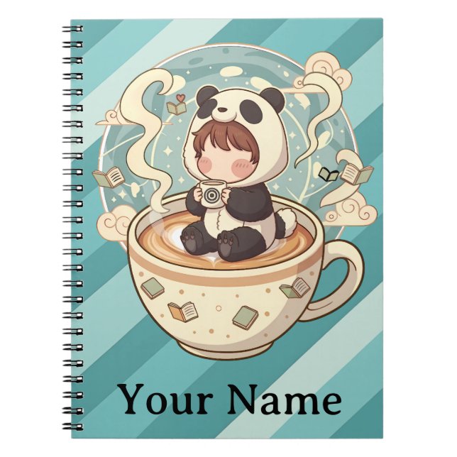 Kawaii Panda Coffee Study Spiral Notebook (Front)