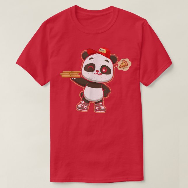 Kawaii Panda Cute Animal Pizza Delivery Funny Pizz T-Shirt (Design Front)