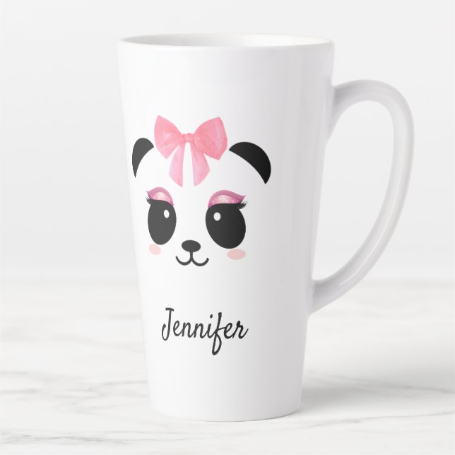 Kawaii panda cute eyelashes personalised latte mug (Right)