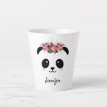Kawaii panda cute floral personalised  latte mug<br><div class="desc">Cute panda floral personalised latte mug. Pretty chubby kawaii panda face with pink cheeks and pink crown. Easily add your name to personalise the mug.  Lovely gift for a girl,  a daughter,  girlfriend on a birthday or other special occasion.</div>