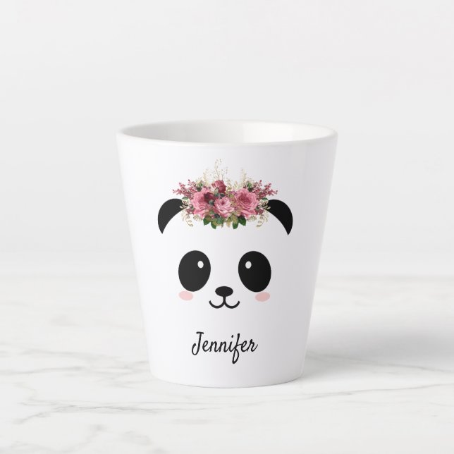 Kawaii panda cute floral personalised  latte mug (Front)