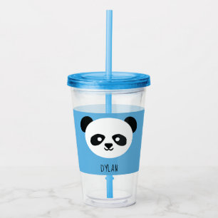 Kawaii Panda Cute Kids Blue Personalised Acrylic Tumbler
