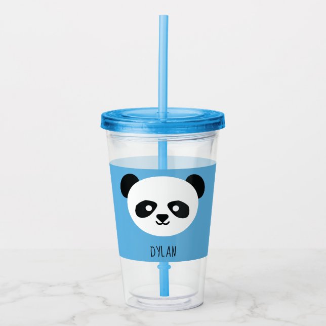 Kawaii Panda Cute Kids Blue Personalised Acrylic Tumbler (Front)