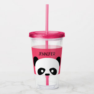 Kawaii Panda Cute Kids Pink Personalised Acrylic Tumbler