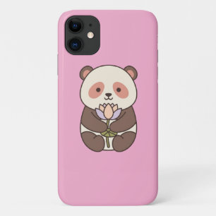 Kawaii Panda — Cute Panda with Lotus on pink iPhone 11 Case