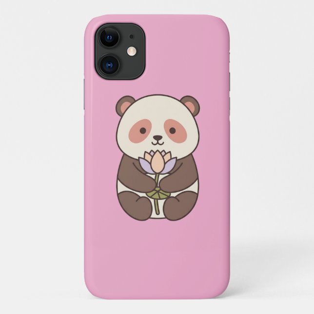 Kawaii Panda  — Cute Panda with Lotus on pink Case-Mate iPhone Case (Back)