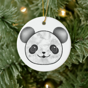 Kawaii Panda Drawing In Black And White Ceramic Tree Decoration