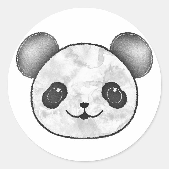 Kawaii Panda Drawing In Black And White Classic Round Sticker (Front)