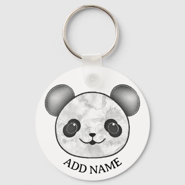 Kawaii Panda Drawing In Black And White Key Ring (Front)