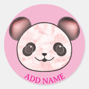 Kawaii Panda Drawing In Pink Classic Round Sticker