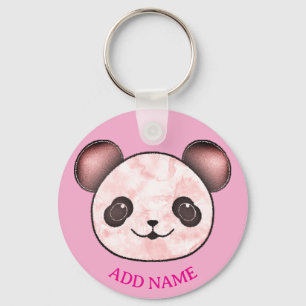 Kawaii Panda Drawing In Pink Key Ring