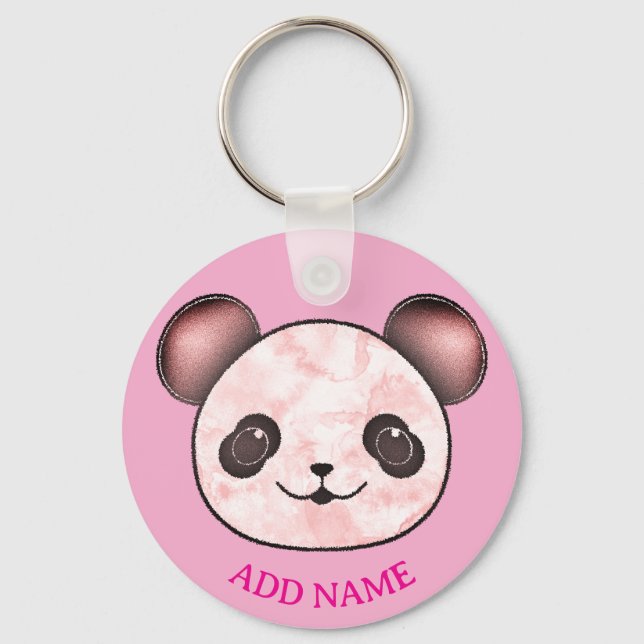Kawaii Panda Drawing In Pink Key Ring (Back)