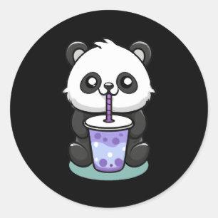 Kawaii Panda Drinking Boba Tea Anime Classic Round Sticker